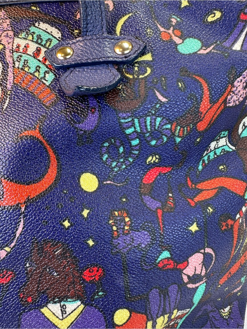 Piero Guidi Chiara Tote “Magic Circus” Coated Canvas Calfskin Straps Italy - Picture 5 of 17